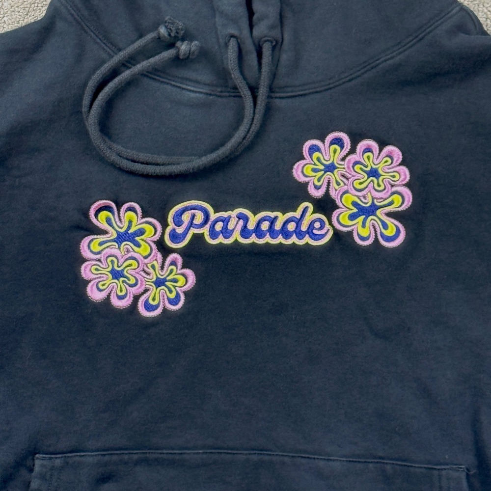 Parade Hoodie Womens 3X Black Floral Embroidered Cotton Sweatshirt Y2K Retro